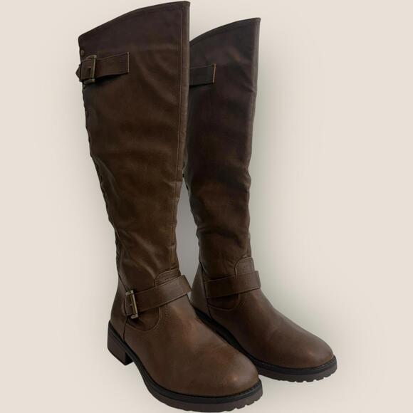 Centro Pont Women's Size 8 Brown Knee-High Boots Buckle Detail Wide Calf - Picture 1 of 11